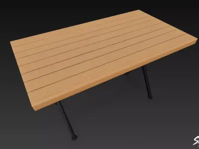 Wooden Outdoor Cafe Table Low-poly 3D model