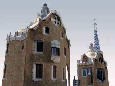 Park Guell Entrance Towers Low-poly 3D model