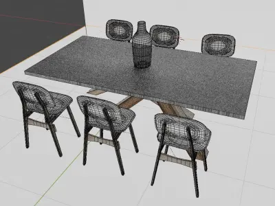 Dining Furniture Set Dining Table Chairs and Glass Vase 3D model