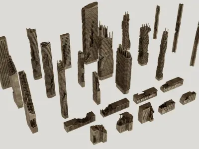 Post Apocalyptic destroyed skyscrapers Pack 3D model purchase