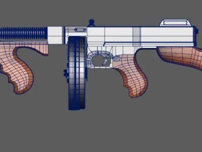 Tommy Gun 3D model Low-poly 3D model