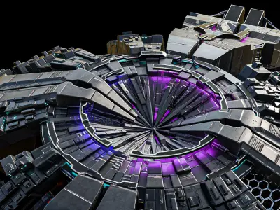 Spaceship Sci-Fi Umbrella Mothership Lowpoly Low-poly 3D model