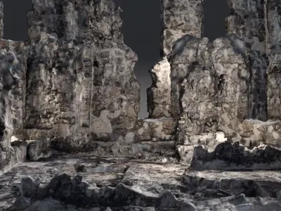 Old castle wall part C Low-poly 3D model