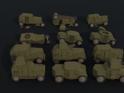 Cartoon Dieselpunk armored cars Polygonal Style Low-poly 3D model