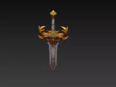Golden Winged Fantasy Sword - Low Poly Stylized 3D Weapon Low-poly 3D model