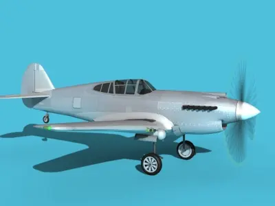 Curtiss P-40B Warhawk Bare Metal 3D model