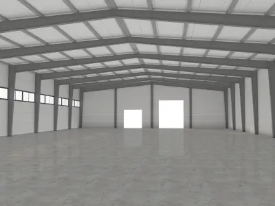 Industrial metal hangar Low-poly 3D model