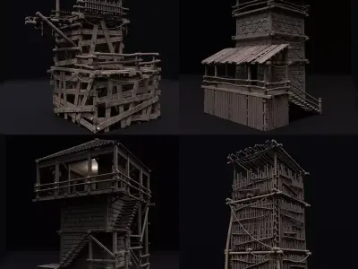 Realistic Medieval Watchtower Pack 3D Model Collection