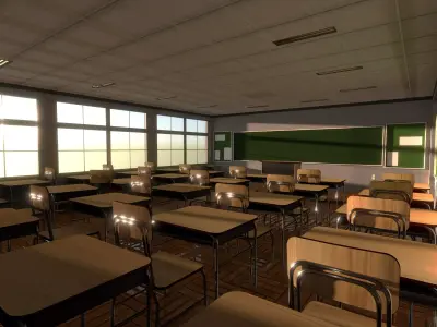 Based - Anime School Room 3D Model - V1 - Source model Free 3D model