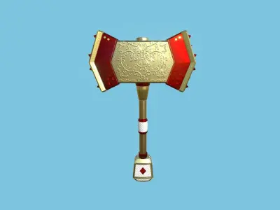 Medieval War Hammer 07 Gold Luxury- Fantasy Weaponry Low-poly 3D model