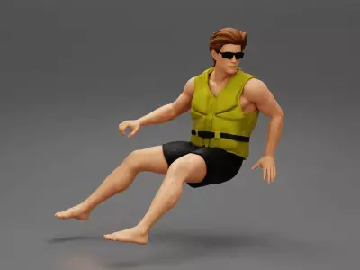 Man in a rafting outfit riding a jet ski 3D print model