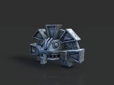 Aztec stone head snake detail Low-poly 3D model