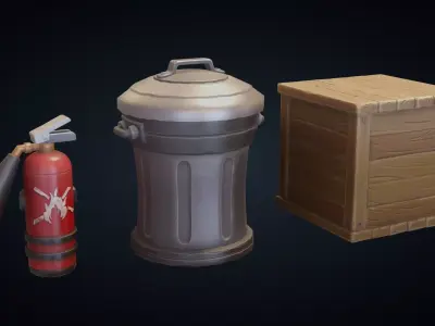 Fire Extinguisher Trash Can - Stylized Kitchen Pack - Part 12 Low-poly 3D model