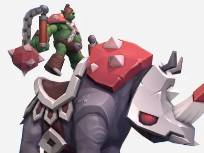 Goblin Rino Mount Handpaint Cartoon MMO Character Low-poly 3D model