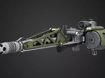 Futuristic Sci Fi Weapon  High Poly Mechanical Gun  Game Ready Low-poly 3D model