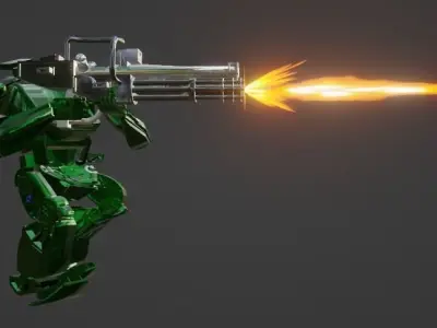 AVATAR ROBOT RIG MUZZLE FLASH WEAPON WITH ANIMATION Low-poly 3D model