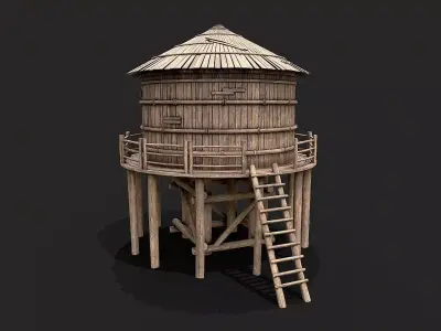 Medieval Wooden High Water Tank Low-poly 3D model