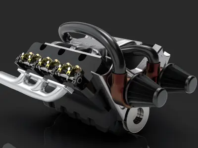 v6 engine 3D model
