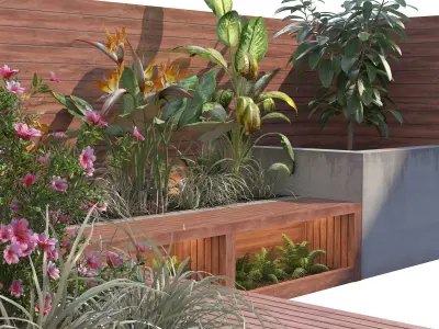 Corner bench seating with planter Low-poly 3D model