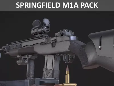 Springfield M1A Super Match - M14 Rifle Pack - Game Asset Low-poly 3D model