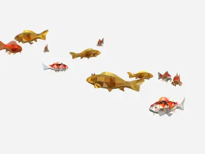 Animated Low Poly Art Flock Carp Koi Fish Low-poly 3D model