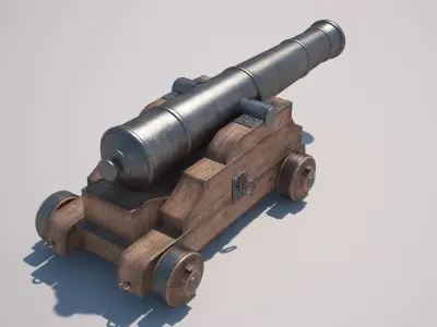 Cannons Set cannon on wooden platform 3D model