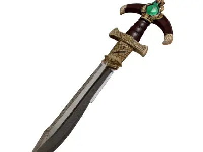 Ornate Fantasy Dagger with Emerald Gem 3D model