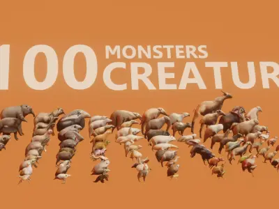 100 animated monster Low-poly 3D model