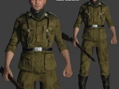 3D ASIAN JAPANESE MALE  MILITARY-REALISTIC RIGGED GAME CHARACTER Low-poly 3D model
