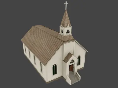 Low Poly Old Church With Interior Low-poly 3D model