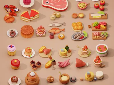 stylized food assets  Low-poly 3D model