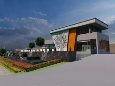 Landscape design of charging pile site and commercial area 3D model