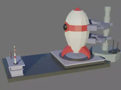 Low Poly Rocket with Launch Pad Free low-poly 3D model