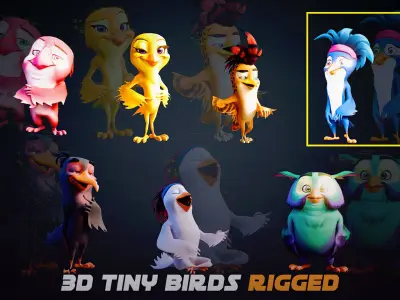 3D Blue - king fisher - Rigged Cartoon Bird Low-poly 3D model