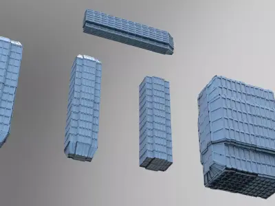 Cyberpunk Tower Grid window Block 4 tower shapes 3D model