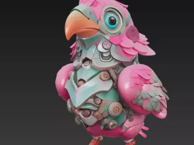 Pink Cyber Chick - Stylized Mecha Bird 3D Model 3D print model