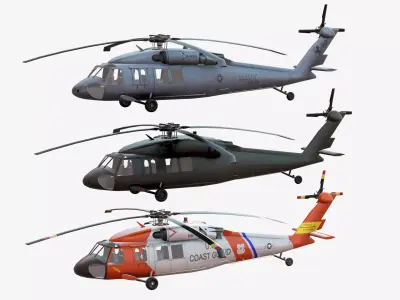 Bundle 3x UH-60 BlackHawk Low-poly 3D model