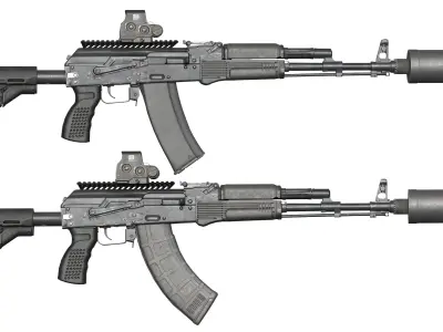 MILITARY Game Ready AK74M and AK103 Low-poly 3D model