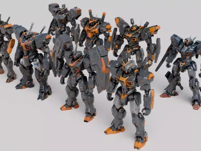 8 Sci-Fi Mecha Robot Squad Collection with PBR Textures 3D model