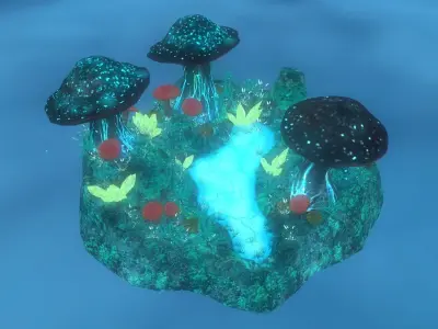 Fantasy mushroom island Low-poly 3D model