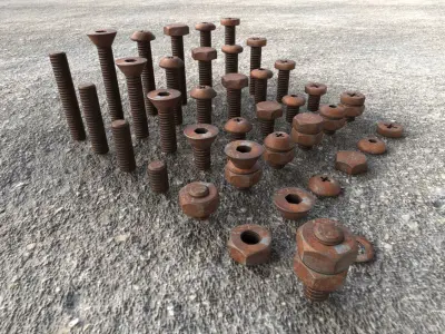 Nut And Bolt Set 4 Rusted Version Low-poly 3D model