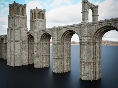GOTHIC CASTLE BRIDGE MODULAR Low-poly 3D model