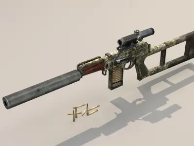 Sniper assault rifle with scope Low-poly 3D model