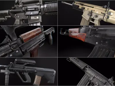 Modern AAA Rifle Pack Game Ready PBR Low-poly 3D model