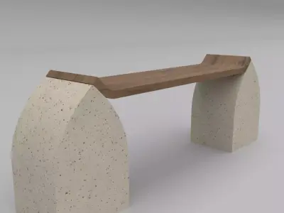 Bench made of concrete and wood Low-poly 3D model