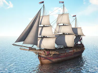 Dutch Galiot With Sails 3D model