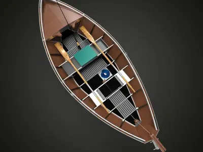 Canoe wooden boat 3D model