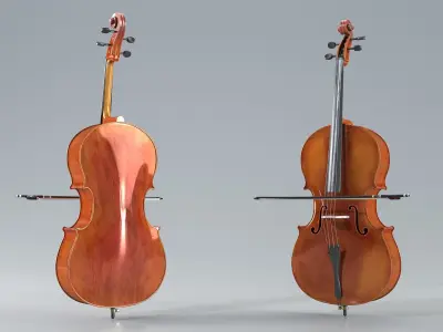 Cello Instrument with Bow 3D model