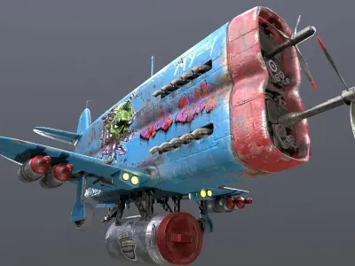  Stylized realistic blue airplane Low-poly 3D model