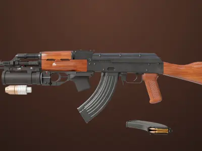 Light Machine Gun 10 Wood All PBR Unity UE Textures Low-poly 3D model